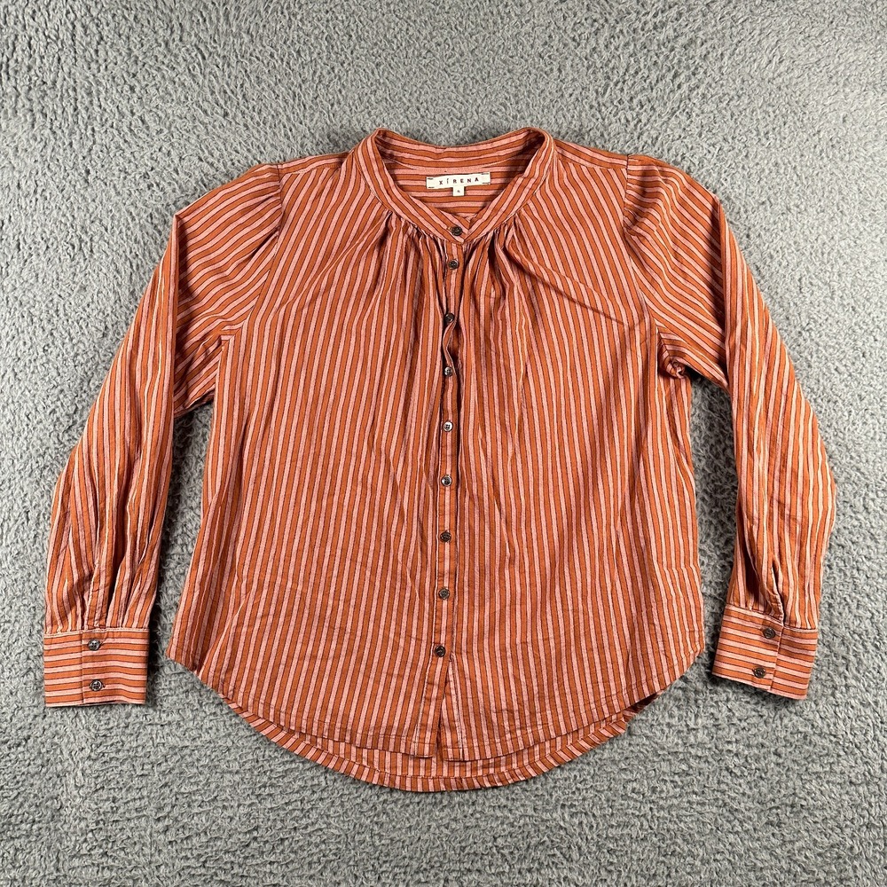 Xirena Long Sleeve Button Up Blouse Hennessy Top Size Small Red Pink Striped LS